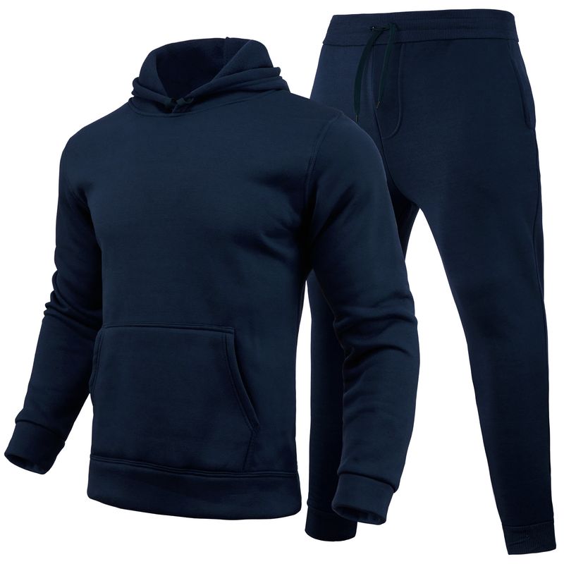 Herreklær fritidsblank ensfarget dress fleece løse genserbukser todelt sett_voghion.com