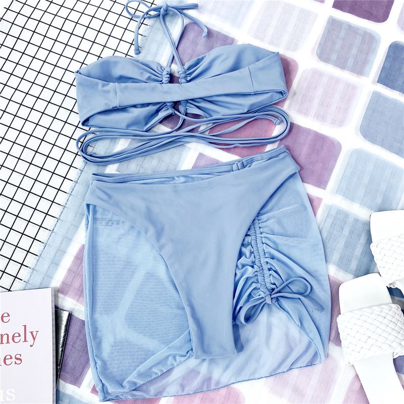 Ropa de mujer Nuevo traje de baño dividido Bikini de tres piezas de color sólido Traje de baño de mujer Bikini_voghion.com