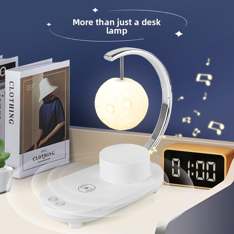 Cross-border Multifunctional Smart Wireless Charging Student Dormitory Small Moon Table Lamp Bluetooth Speaker_voghion.com