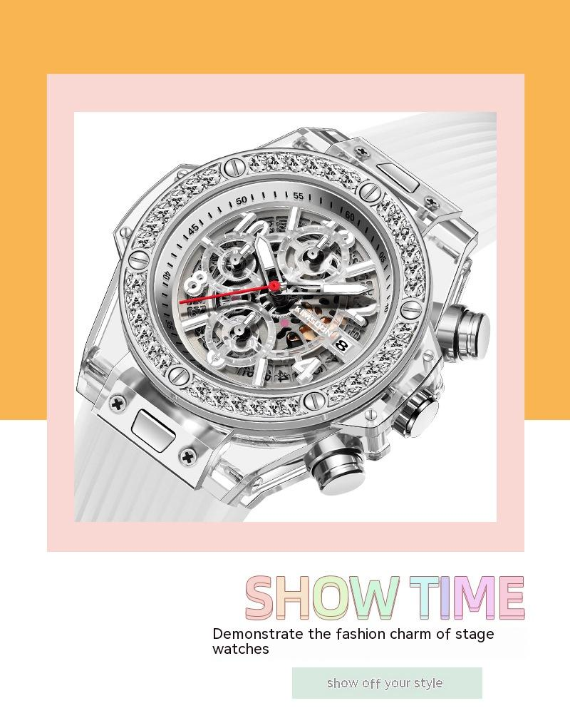 Reloj de cuarzo transparente con incrustaciones de diamantes de la marca Kingston, reloj de red rojo resistente al agua para hombres y mujeres, reloj para amantes de las mareas_voghion.com