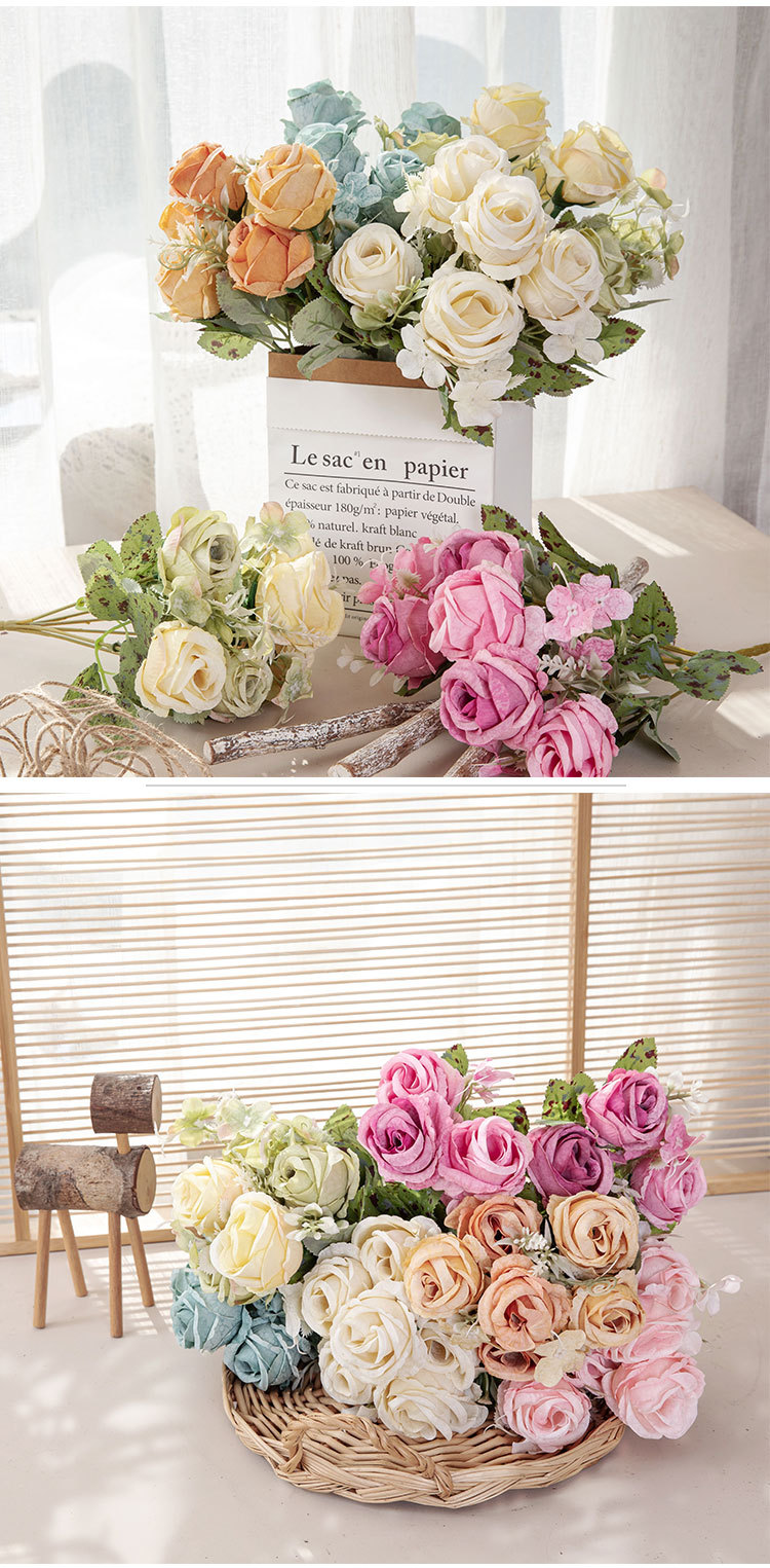Rose bouquet manufacturer flower wall home decoration wedding bouquet fake flowers cross-border MW55504_voghion.com