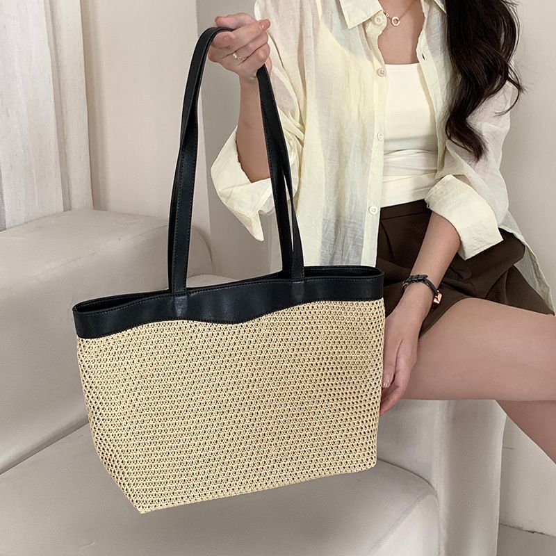2025 Spring And Summer New French Raffia Mesh Weaving Large Capacity Ladies Resort Style Straw Handbag Shoulder Bag Fashion Versatile Leisure Daily_voghion.com