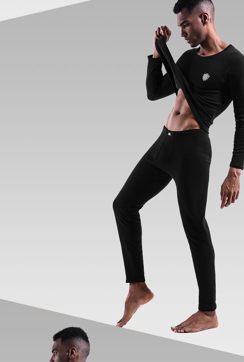 Underwear & Sleepwears Plus Velvet Thickened Men's Thermal Underwear Set Winter Fleece Lined Long Sleeve Round Neck Warm Base Layer Top & Bottom_voghion.com
