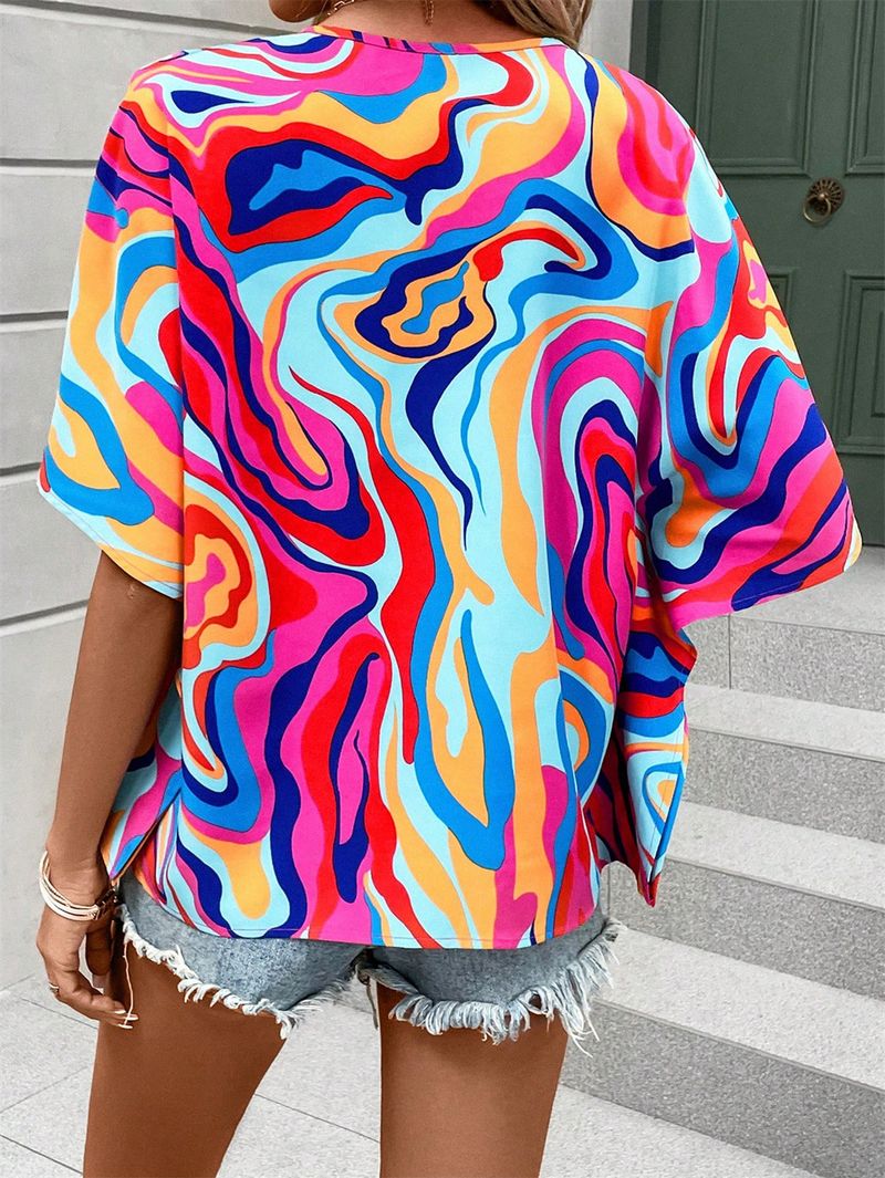 2025 Kobiety Lato Styl Bluzki Koszule Damska Casual Batwing Rękaw Kwiatowy Nadruk Bluzki Topy DF5024_voghion.com