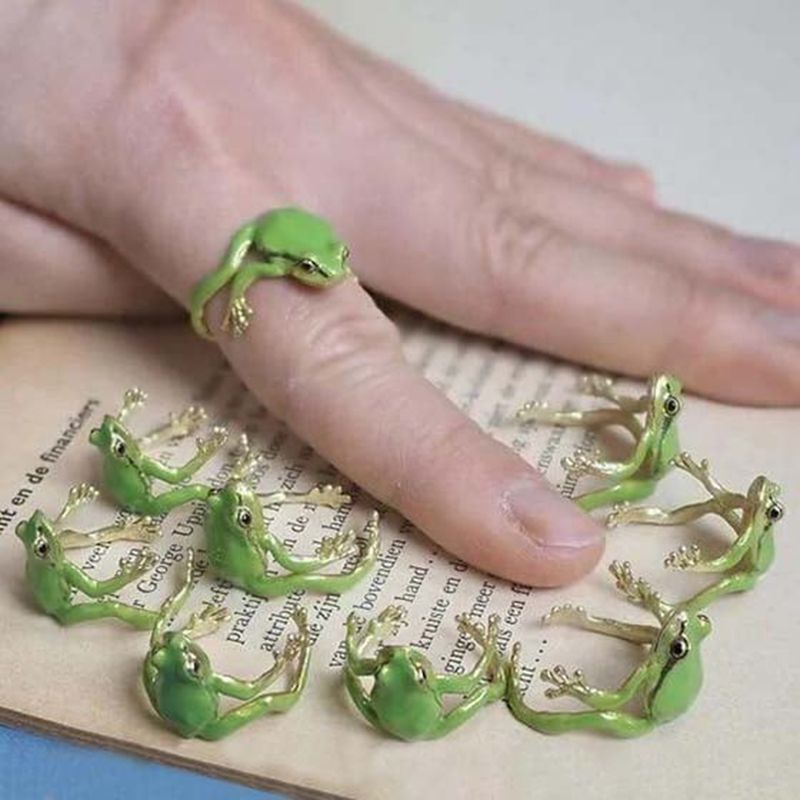 Squisito anello aperto in smalto verde a forma di rana per donna, simpatico animale, adorabile, regolabile, per feste, accessori da uomo, regali_voghion.com