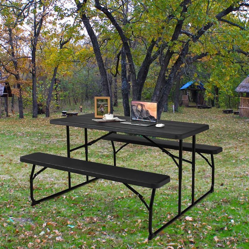 Indoor And Outdoor Folding Picnic Table Bench Set With Wood-like Texture_voghion.com