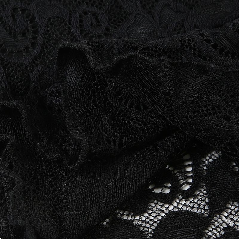 Women's Oblique Shoulder Lace Long Sleeved T Shirt Female Early Spring New Temperament Solid Color Perspective Black Bottoming Shirt Top_voghion.com