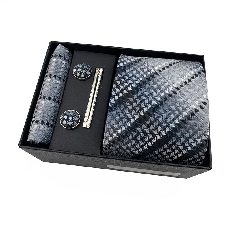 2025 Paisley Men's Square Handkerchief Cufflinks Clip Set Business Casual Tie Black Gift Box_voghion.com