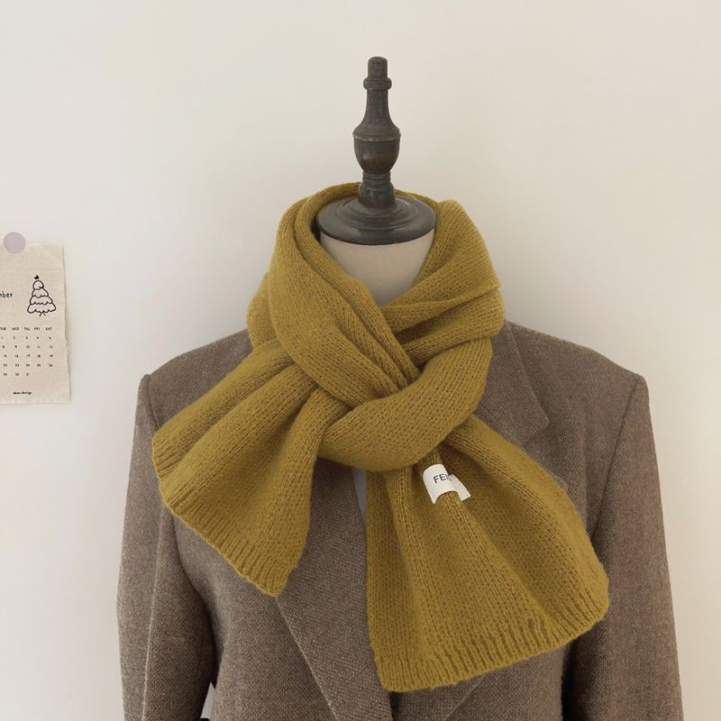 Winterschal Kürbis Orange Einfarbig Flach Gestrickte Wolle Paar Stil Mode Verdickt Warm Schal Einteiliges Haar_voghion.com