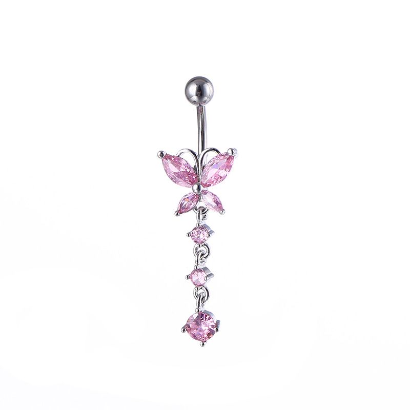Anelli per ombelico con serpente a farfalla con zirconi rosa per gioielli da piercing all'ombelico con bilanciere curvo a forma di cuore per ragazze da donna_voghion.com