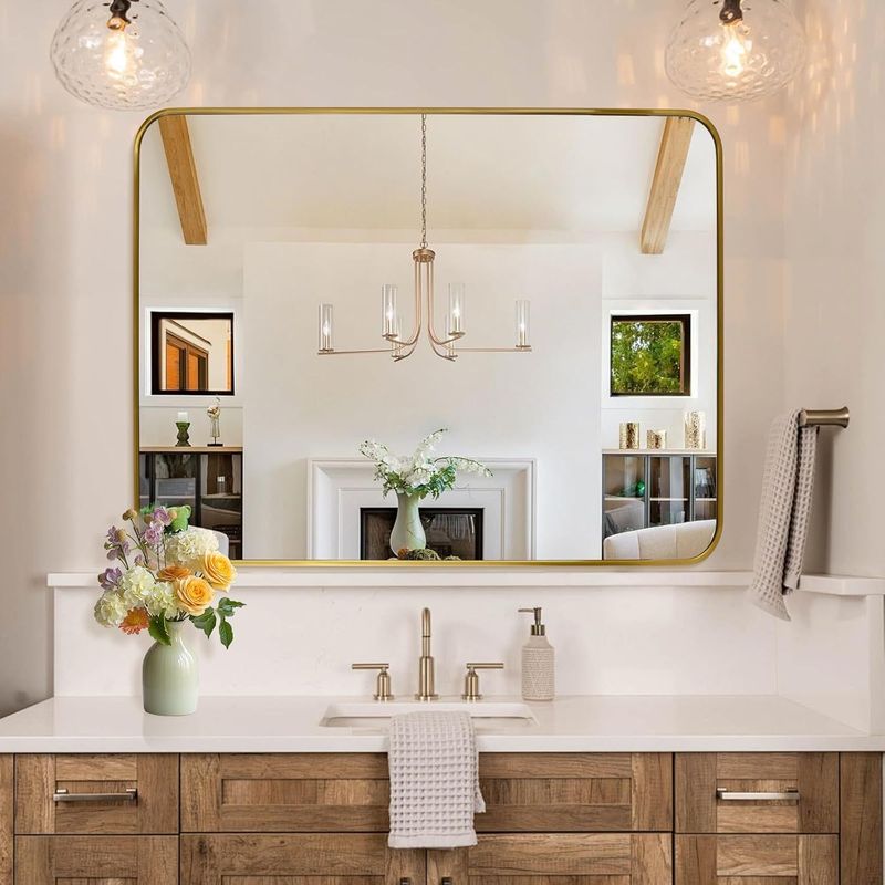 Wall-mounted Makeup Mirror Round Corner Square Wall-mounted Decorative Mirror Aluminum Frame Bedroom Bathroom Creative Dressing Mirror Bath Mirror Gold/black_voghion.com