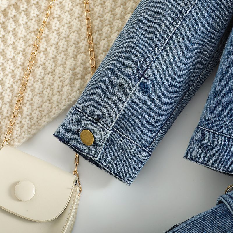 Children's Clothing New Girls' Denim Suits Fashionable Long Sleeved Jackets And Flared Pants_voghion.com