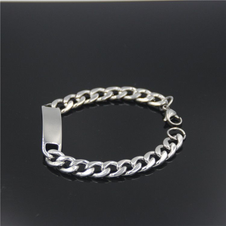 Braccialetto con etichetta piatta curva in acciaio inossidabile, catena NK, moda, semplice, unisex, accessori personalizzabili con incisione_voghion.com