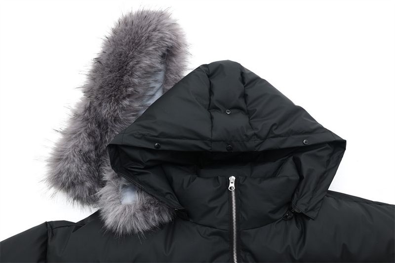 Chaqueta de algodón con capucha y cuello de piel bordada con letras góticas para hombre, moderna chaqueta de invierno gruesa con cuello alto desmontable_voghion.com