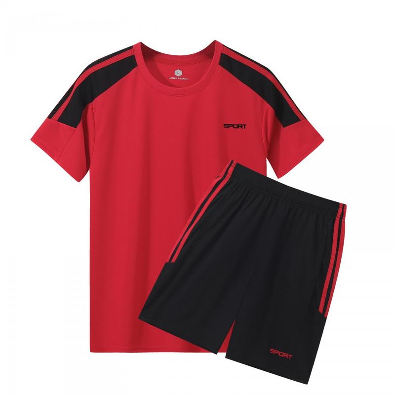 Sportswear set for men, made of polyester, ultra-thin summer clothing, high elasticity, casual, quick drying, men's two-piece set_voghion.com