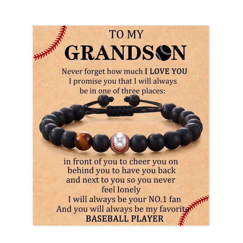 Football Beaded To My Son Gift Black Matte Rugby Basketball Tiger Eye Stone Baseball Bracelet_voghion.com