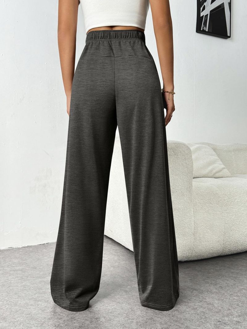 Nuovi pantaloni elastici in vita con tasche laterali, pantaloni della tuta larghi in pile spesso, taglio dritto, tinta unita, pantaloni lunghi da donna_voghion.com