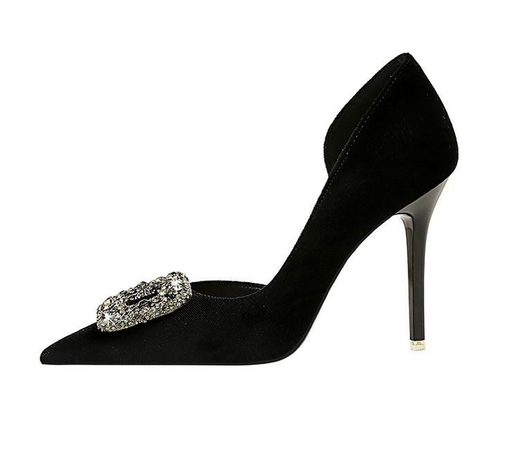 1363-K83 Bankett Dünne Absätze Verdicktes Wildleder Spitz Seitlich Hohl Metall Wasser Diamant Schnalle Ultra High Heel Einzelschuhe_voghion.com