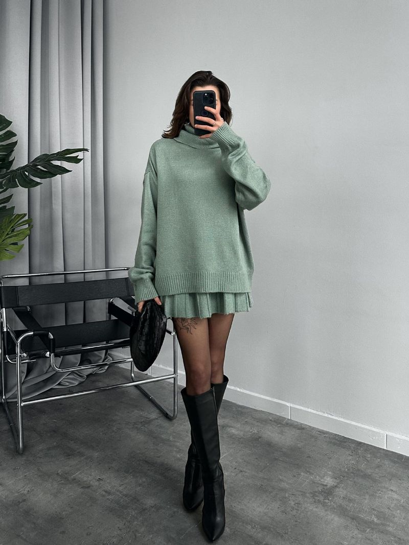 Damenbekleidung Herbst Einfarbig Rundhals Lose Top Einfach Vielseitig Rock Anzug_voghion.com