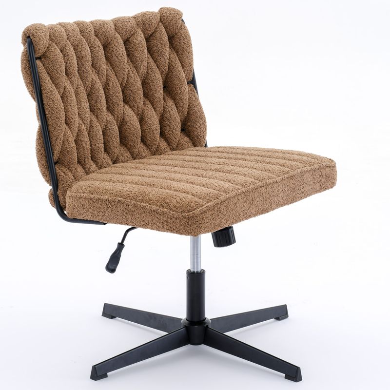 Armless Office Desk Chair No Wheels, BROWN_voghion.com