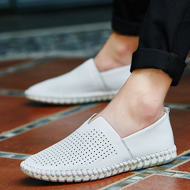 Large 49 Breathable Loafers Spring Men's Top Layer Cowhide Slip-On Hollow Leather Shoes Size 47_voghion.com
