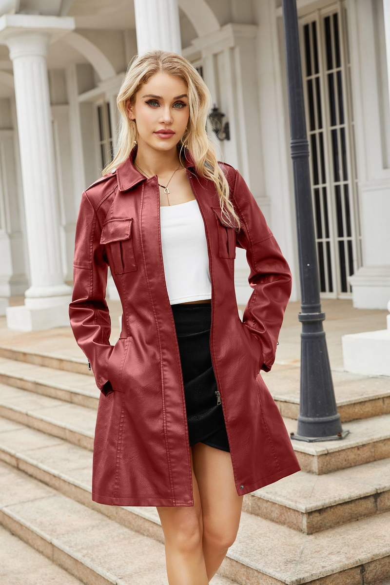 03 New Mid-Length With Belt Spring And Autumn Long Sleeve Leather Trench Coat Fashion British Style Women's Jacket_voghion.com