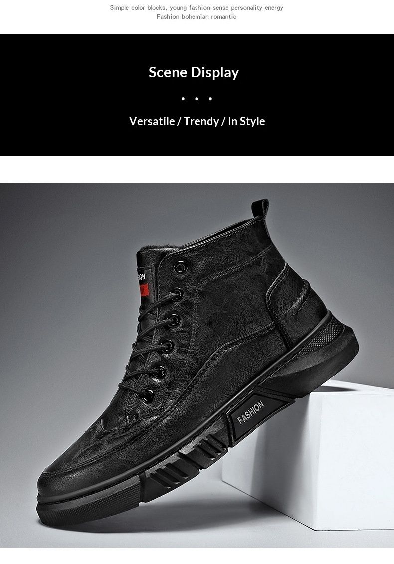 Bottes montantes chaudes Glide 2025 Hiver en coton avec doublure polaire, style business, en cuir, pour hommes._voghion.com