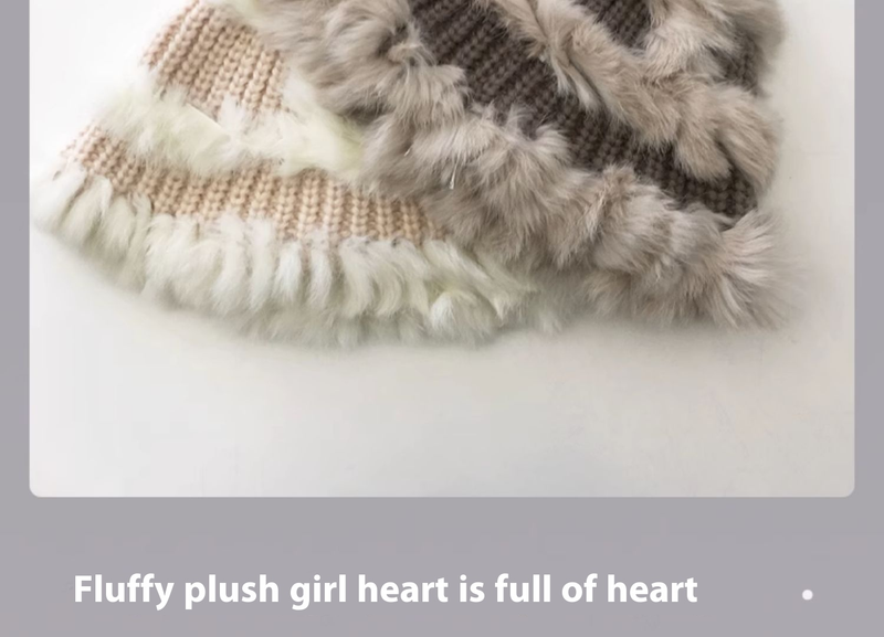 Rabbit hair women's fur, autumn winter versatile, warm and cold resistant, showing face, small woolen hat, fur plush_voghion.com