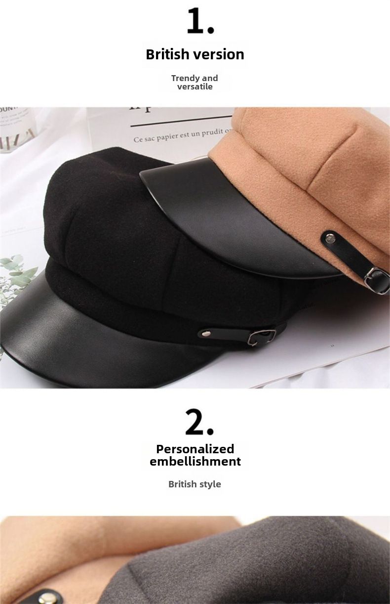 Chapéu octogonal crianças outono e inverno boina língua de pato retro lã rosto pequeno pintor coreano moda britânica all-match_voghion.com