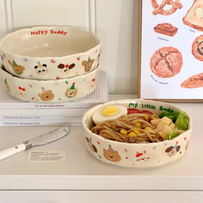 High-Quality Hand-Pinched Ceramic Deep Cute Cream Color Matte Pasta Salad Breakfast Fruit Plate Dish_voghion.com