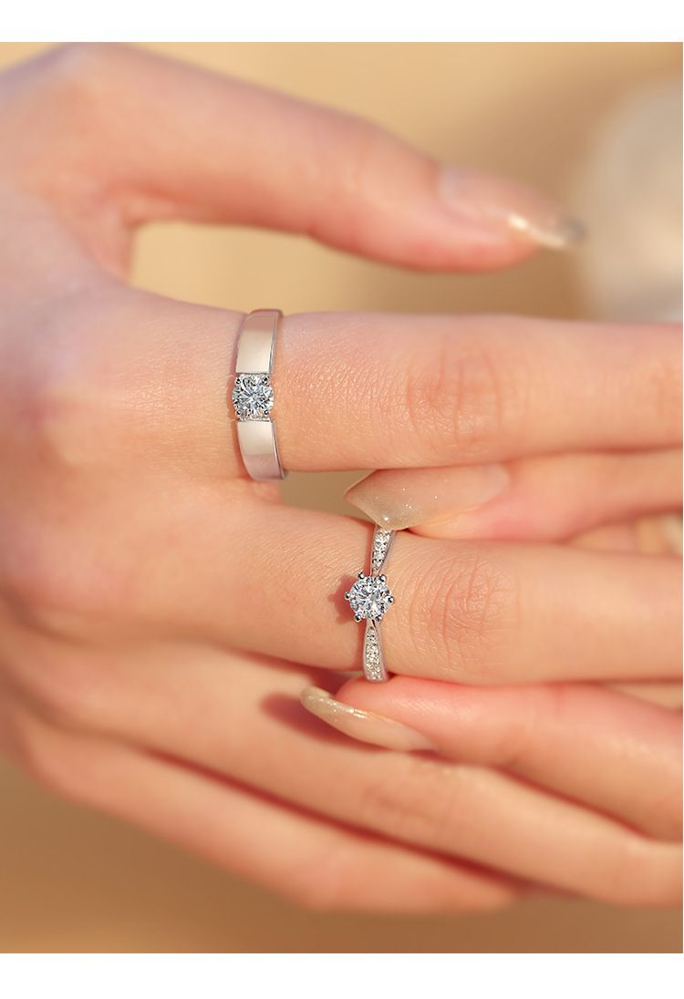 Anel de diamante com pedra de alto carbono casais para se casar, prata pura um par de ordens simuladas, anéis para casamento_voghion.com