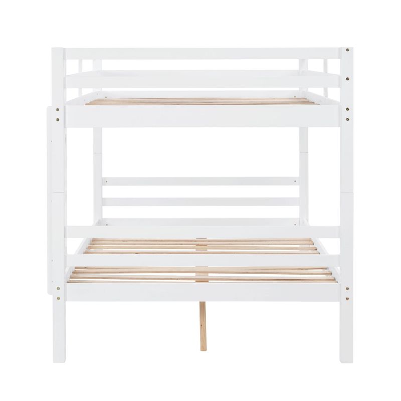 Full Over Full Bunk Bed With Thick Posts,Wooden Bunk Bed With High Guardrail And Ladder For Kids, Teens, Dorm Rooms, And Guest Rooms,No Box Spring Needed,White_voghion.com
