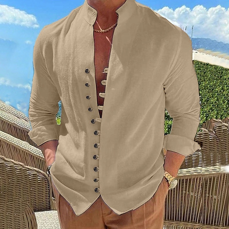 Chemises à manches longues en coton et lin pour hommes, grande taille, légères, décontractées, personnalisées, OEM, pour l'été, Stand370, 2023_voghion.com