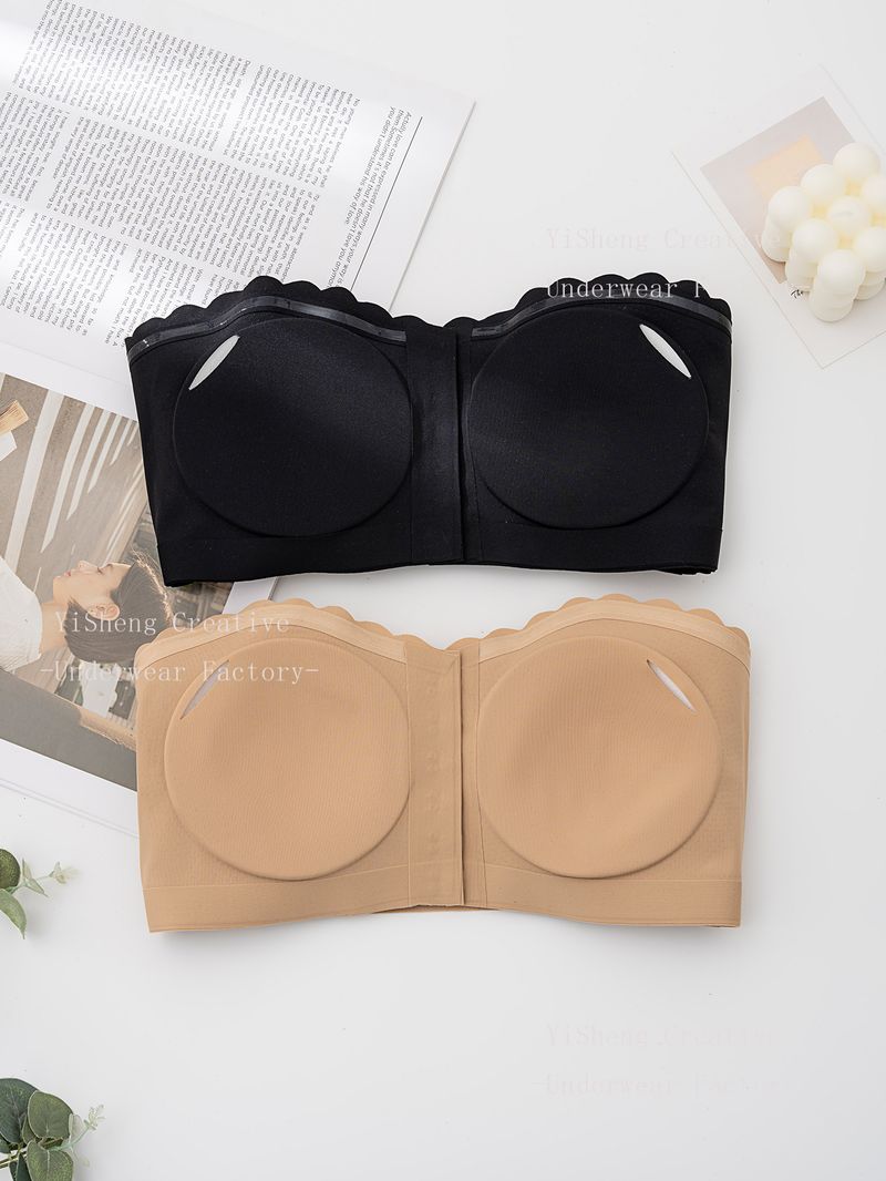 Women's Intimates Front Buckle Seamless Tube Top Wavy Edge Underwear_voghion.com