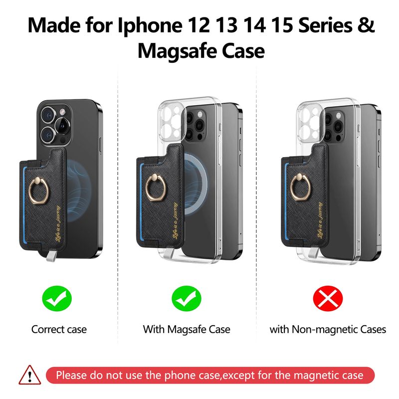 TechGlobe New Product Compatible With 16 Magnetic Magasfe Back Sticker Holder Storage Insert Wallet 14P Plain Leather Card_voghion.com