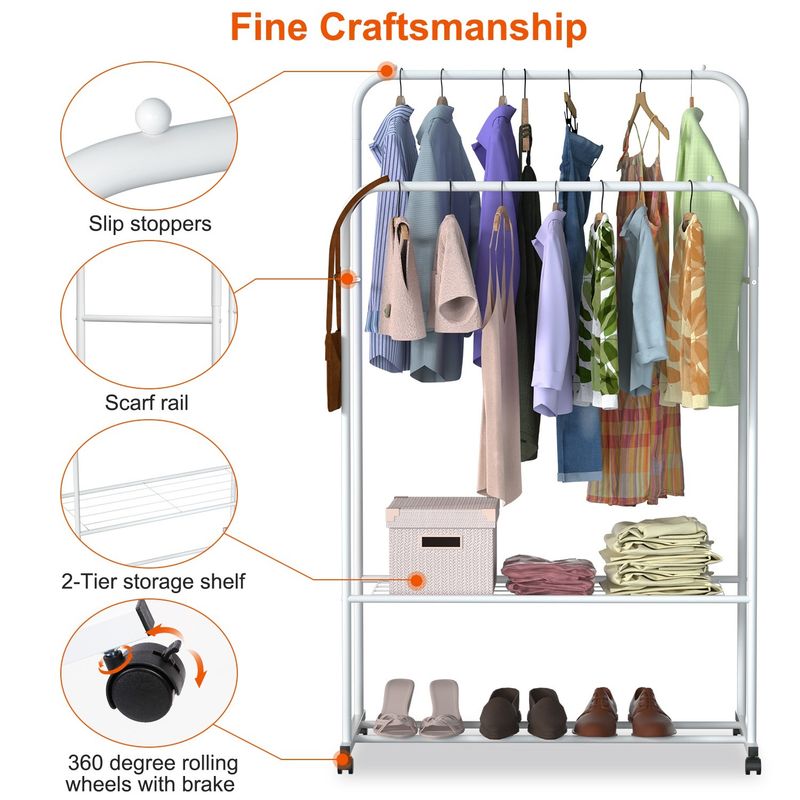 Garment Hanging Rack Clothing Hanging Rail Pillow Shoe Display Organizer Stand Rolling Wheel Clothes Organizer_voghion.com