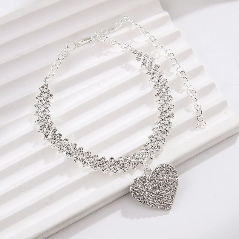 Rhinestone Heart-Shaped Anklet Jewelry Niche Creative Bride Fashion Versatile Crystal_voghion.com