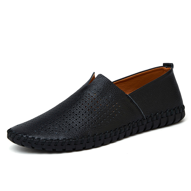 Large 49 Breathable Loafers Spring Men's Top Layer Cowhide Slip-On Hollow Leather Shoes Size 47_voghion.com