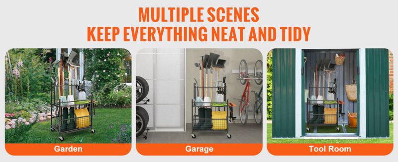 VEVOR Garden Tool Organizer, 16 Slots with Hooks, Yard Tool Tower Rack with Wheels for Garage Organization and Storage, Hold Long-Handled Tool/Rake/Br_voghion.com