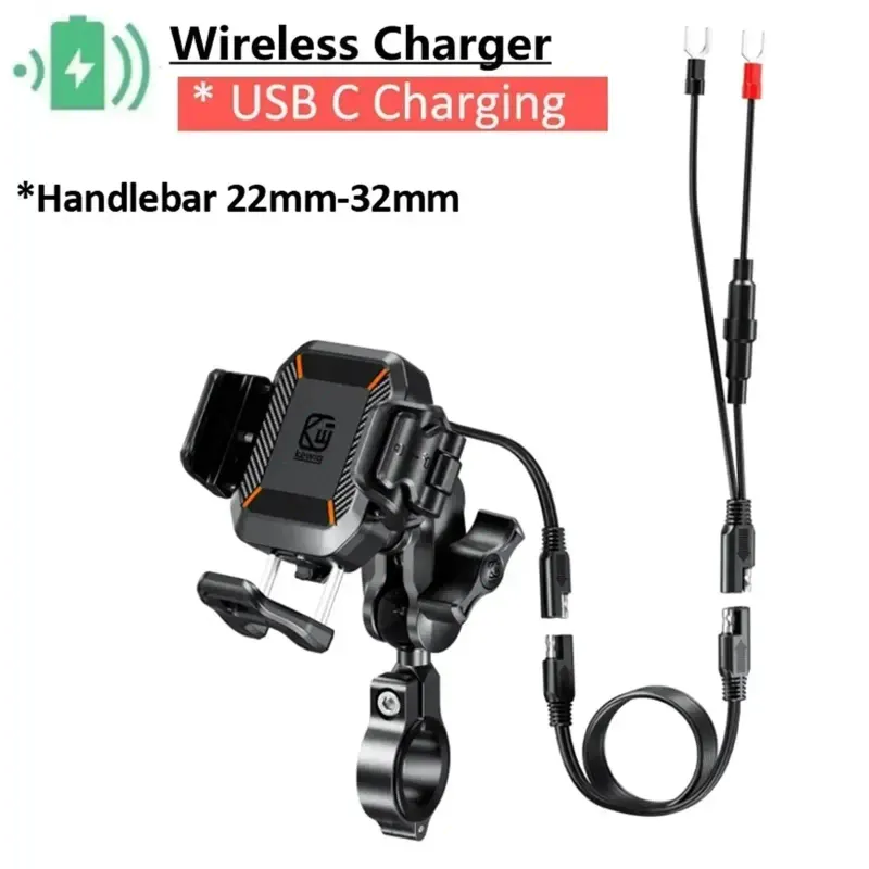 15W Wireless Charger Mount And 36W USB C Fast Charging Port, Motorcycle Bicycle Phone Holder_voghion.com