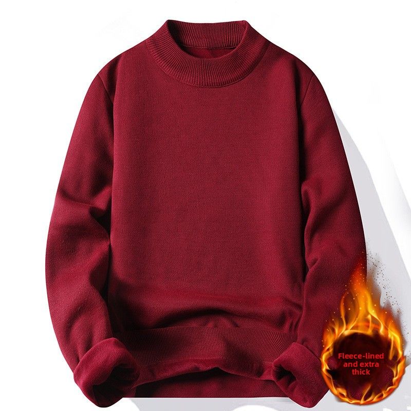 Verdickter Halbrollkragenpullover aus Plüsch für Herren, mittellanger Strickpullover, Herren-Unterhemd_voghion.com