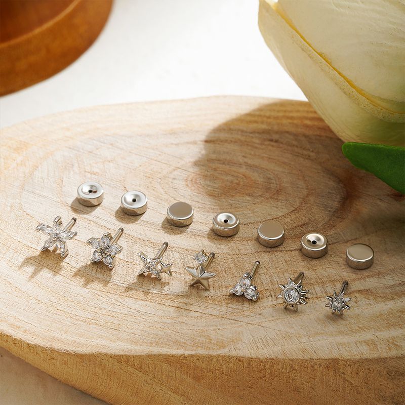 Set di gioielli da donna alla moda, in acciaio inossidabile, piercing singolo all'orecchio, versatile, con zircone, chiodo a osso, asta dritta, vite, gioielli per l'orecchio_voghion.com