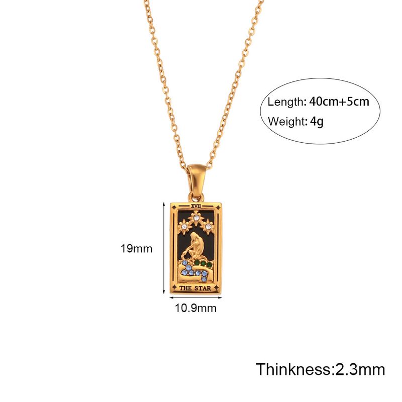 Women's Jewelry Fashion Retro Popular Pendant Jewelry Stainless Steel Rectangular Oil Dripping Zircon Tarot Card Necklace_voghion.com