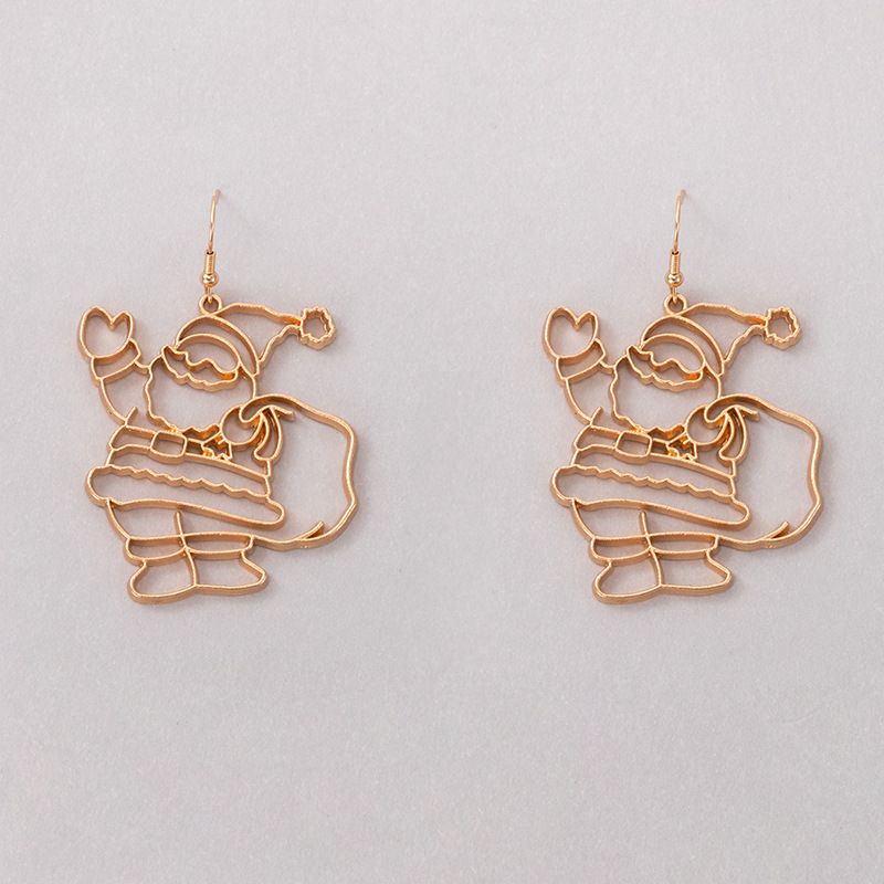 Boucles d'oreilles creuses irrégulières en alliage avec crochets d'oreilles en forme de cloche et de renne du Père Noël_voghion.com