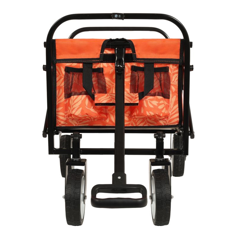 Minimeetall Colorful Collapsible Foldable Wagon Cart With Strapping System, Beach Wagon ,Utility Wagon Grocery Cart Camping Shopping Sports Gardeing Fishing Supports 225lbs,orange Leaf_voghion.com
