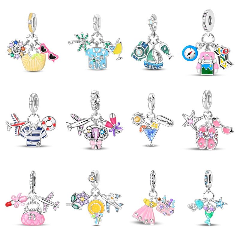 Women's Jewelry Travel Style Summer Cocktail Bag Charm Beads DIY Jewelry Accessories Bracelet Copper Plated Silver_voghion.com