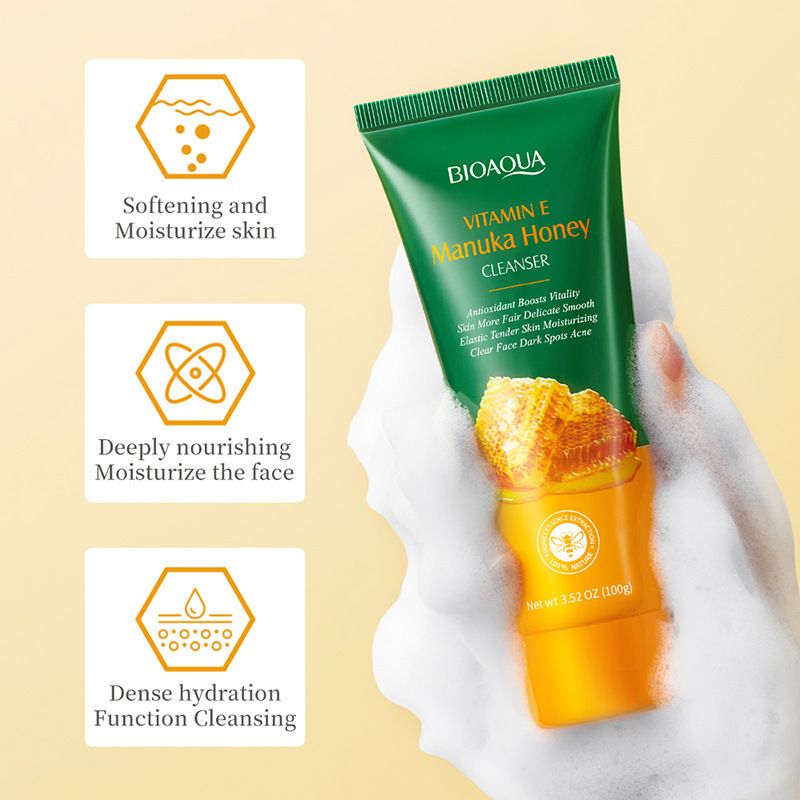 BIOAOUA Vitamine E Honing Gezichtsreiniger voor Oliecontrole, Mild, Stevig, Hydraterend en Diep Reinigend_voghion.com