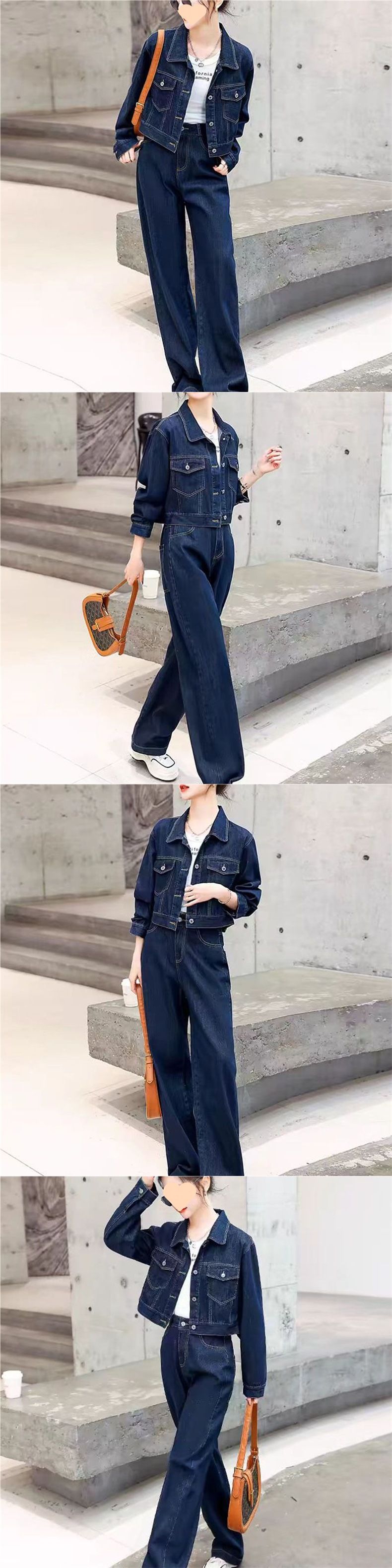 Denim Anzug Jacke Neue Mode 2025 Arbeitskleidung Weite Bein Hosen frauen Zwei-Stück Set Oberbekleidung Baumwolle_voghion.com