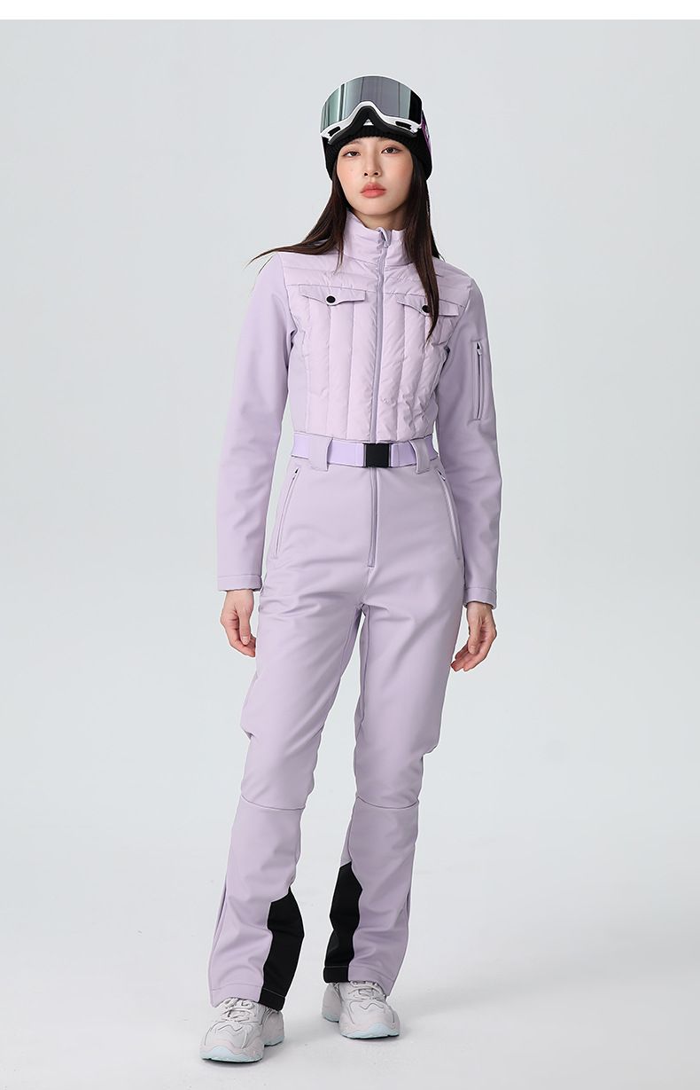 Women's One-piece Suit Set With High Waist Elasticity, Slimming Effect, Single Board And Double Board Waterproof Down Clothes_voghion.com