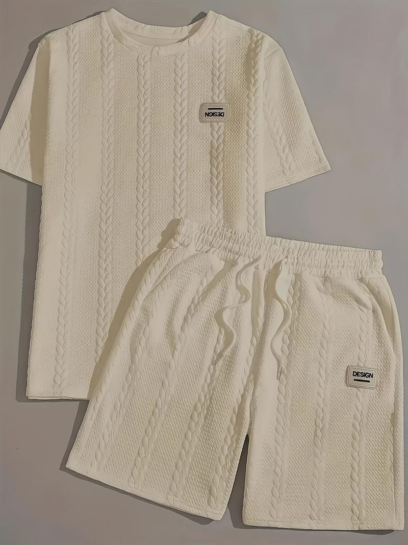 Men's Clothing Men's Wheat Ear Flower Pattern Comfortable 2 Piece Knitted Suit Shorts, Standard US Size With English Washing Mark_voghion.com